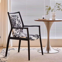 Fauteuil en tissu imprimé rétro avec structure en bois massif, chaise de salle à manger pour la maison et l'hôtel, personnalisable