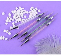 Lot de 5 stylos pinceaux de luxe en métal double embout pour nail art, outils de pointillage de différentes tailles pour usage professionnel