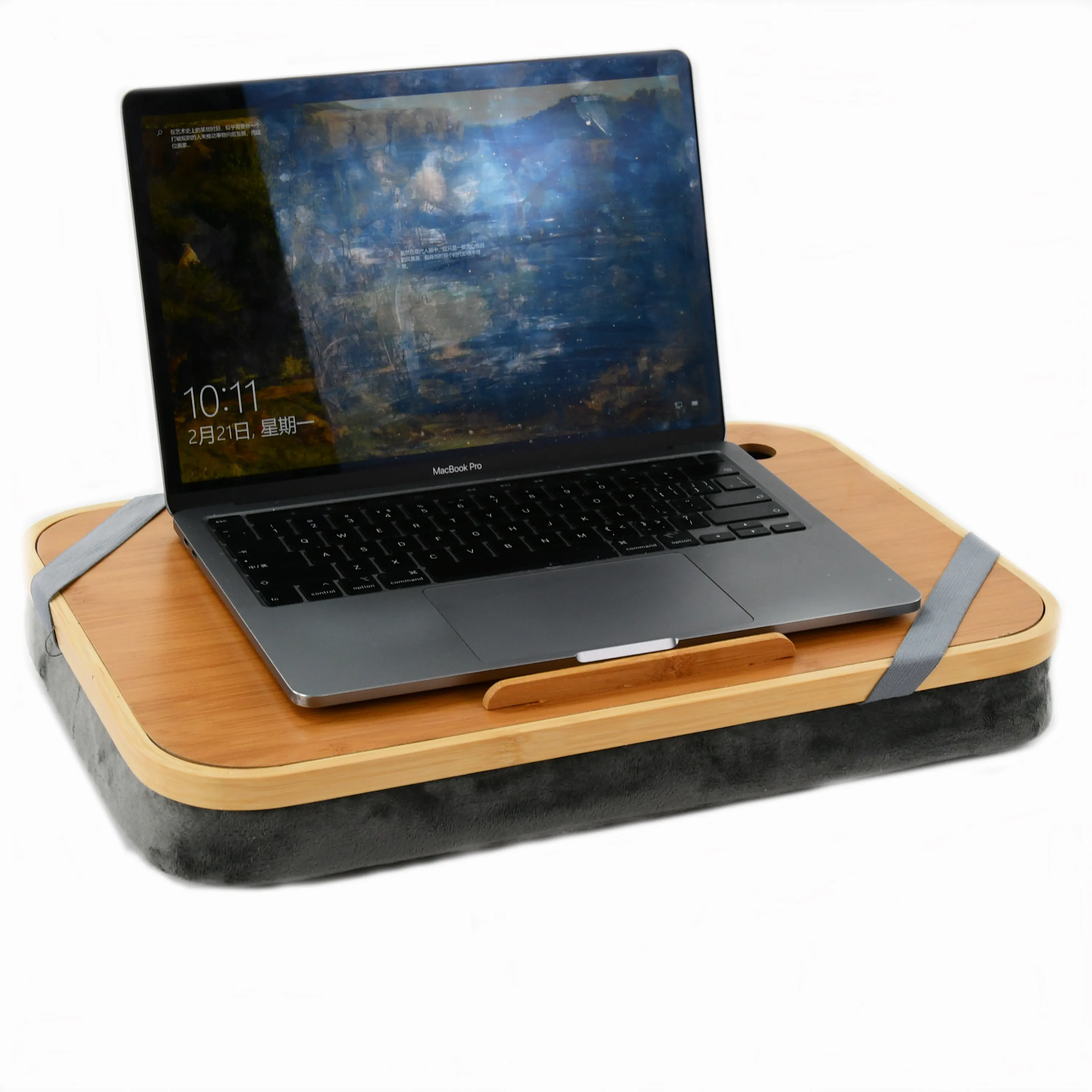 Multifunctionele Draagbare Vouwen Bamboe Hout Verstelbare Bed Laptop Stand Tafel Met Zachte Kussen Voor Bureau