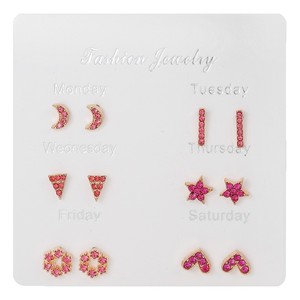 Juego de Aretes Semanal de Bisutería de Moda, 6 Pares de Aretes de Corazón con Perlas de Aleación, Estilo Coreano para Mujer - Product Image 5