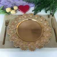 Assiettes de présentation rondes de luxe en plastique avec bordure florale dorée pour événements, hôtels et décorations de table de mariage