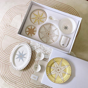 Service de table et assiettes de présentation en porcelaine osseuse à motif étoilé, 41 pièces, luxe européen, best-seller - Product Image 4