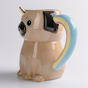 350มิลลิลิตรปั๊กสุนัขขนาดใหญ่3D แก้วเซรามิก,<span class=keywords><strong>Pug</strong></span> รูปร่างแก้วกาแฟที่มีทองยูนิคอร์น - Product Image 2