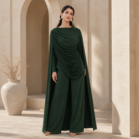 Nouvel ensemble 2 pièces Mexizo : Cape plissée drapée et pantalon uni pour femme musulmane, tenue islamique modeste de Dubaï, disponible en 6 couleurs