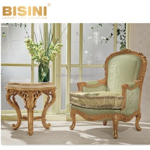 Nouveau fauteuil royal <span class=keywords><strong>de</strong></span> style rococo italien <span class=keywords><strong>de</strong></span> luxe en bois sculpté, élégant fauteuil simple en tissu vert - Product Image 1