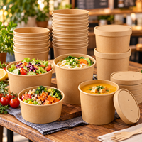 Bols à emporter en papier kraft imprimés sur mesure avec couvercles en PET 8oz et 24oz Contenants alimentaires recyclables pour salades et soupes
