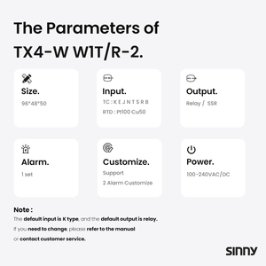 Цифровой датчик температуры Sinny TX4-W W1T/R-2 96*48 с 1 реле тревожной сигнализации, выходом SSR, входом TC/RTD, 100-240В AC/DC, LED-дисплеем, PID-регулятором температуры 0.5C, сертификат CE - Product Image 3
