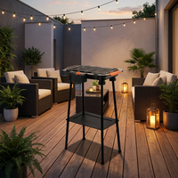Barbecue électrique sur pied 2000W, température réglable, sans fumée, pour extérieur, avec étagère de rangement, jardin, patio