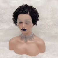 Vente en gros Pixie Cut Court Bouclés Frontal Lace Perruque 100% Cheveux Humains Machine Perruque avec T Lace