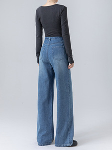 Jeans non élastiques pour femmes, nouvelle collection automne 2026, pantalon taille haute à cordon de serrage, coupe droite, pantalon ample à jambes larges pour femmes - Product Image 2