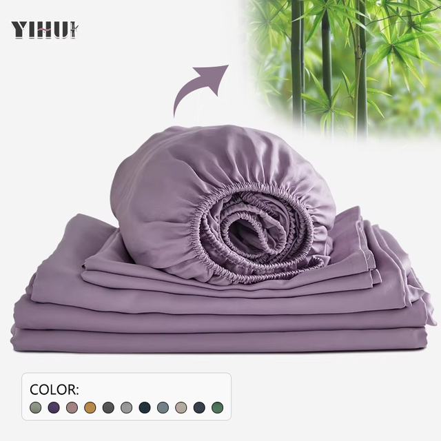 100% Bamboo Organic Bed Sheets Custom Size and Color Breathable Cooling Bamboo Bedding with Elastic Fitted Sheet Pillowcase