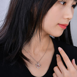 Collier Cœur Maman en Argent Sterling 925 avec Pierre de Naissance, Vente en Gros, Fournisseur d'Usine Personnalisé, Bijou Cadeau Fête <span class=keywords><strong>des</strong></span> Mères - Product Image 5