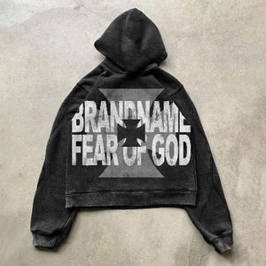 Áo hoodie nam Kodo Streetwear chất liệu denim dày 450 gsm, kiểu dáng regular fit, in hình Fearoffgod, thiết kế custom distressed. - Product Image 2