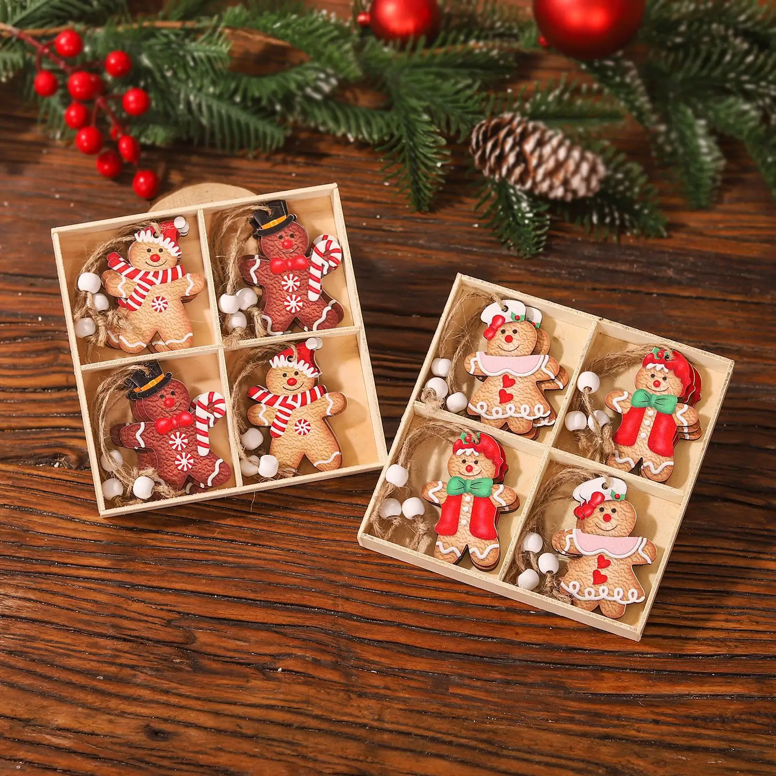 Navidad hediye ev dekor 12 adet/kutu noel gingfilli adam ahşap kolye ahşap el sanatları