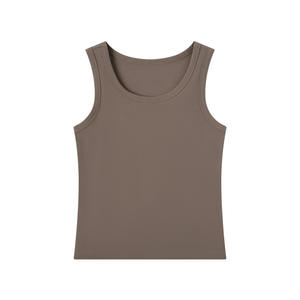 Chaleco elástico básico para <span class=keywords><strong>mujer</strong></span> 91.6% algodón 8.4% Spandex acanalado escote redondo sin mangas Crop Tank Top longitud corta al por mayor - Product Image 5