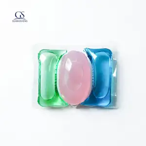 Baik penjualan OEM multifungsi pembersih deterjen pods 15g 3 In 1 film larut air kemasan laundry pods gel deterjen cair