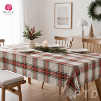 Nappe de Noël HuaLai sur mesure en faux coton et polyester, motif écossais rouge et vert, bord à franges, pour repas de fêtes