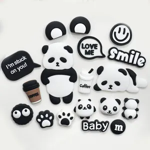 Phone diy cartoon set wholesale craft pvc soft plastic design white and black theme panda charms for kid bag shoes decoration