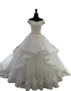 बॉल गाउन वेडिंग ड्रेस 2021 ड्रेस ऑफ कंधे के रूफले नरम टुले 1 टुकड़ा 100% पॉलिएस्टर आधुनिक कस्टम आकार हाथीदांत