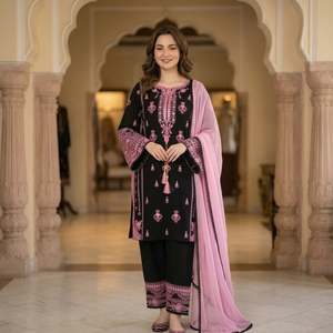 Elegante Conjunto de Salwar Kameez de Rayón Bordado con Dupatta de Georgette para Mujer - Ideal para Fiestas, Bodas y Graduaciones - Product Image 1