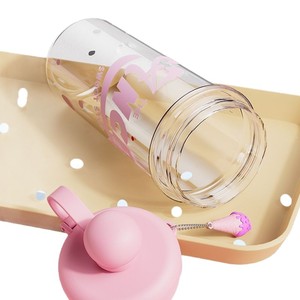 Plastic Cup Cartoon Slanted Straw Student Ice Cream Water Bottle 880ML Bpa Free With Carrying Rope Back To School - Product Image 5