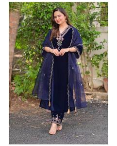Wedding and Party Wear Beautiful Heavy Viscose Velvet Material With Sequence Work <b>Top</b> And Pant With Butterfly <b>Net</b> Dupatta - Product Image 1