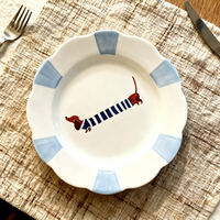 8 / 10 pouces rond en céramique peint à la main ligne bleue bord Animal personnalisé décalcomanie motif impression conceptions Restaurant dîner assiette à Dessert