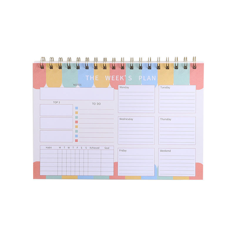 Hot Selling A5 Weekly Planner 100gsm Offset Paper Factory Waterproof Pp Cover Low Moq Spiral Binding Notebook