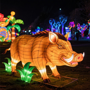 特注イノシシ屋外動物ランプ鉄骨フレームランタンクリスマスハンティングロッジ森テーマパークとハロウィーンの装飾 - Product Image 6