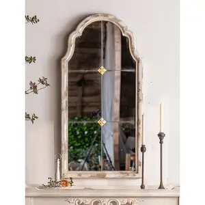 Farmhouse Rustic Decorative Living Room Vanity Mirror Wood Frame Arched Hanging Wall Mirror