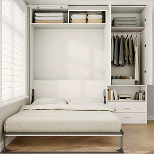 <span class=keywords><strong>Lit</strong></span> pliant <span class=keywords><strong>de</strong></span> haute qualité Kusimi, style moderne, en chêne blanc, rembourré en lin, avec espace <span class=keywords><strong>de</strong></span> rangement, <span class=keywords><strong>porte</strong></span> en MDF, gain <span class=keywords><strong>de</strong></span> place, pour chambre d'hôtel - Product Image 3