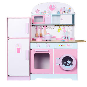Cuisine miniature en bois pour enfants, 90 cm, rose, avec réfrigérateur, four et évier, jouet pour enfants de 4 à 7 ans - Product Image 3