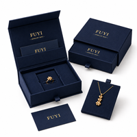 Coffret à bijoux en carton rigide écologique avec pelliculage brillant et gaufrage, couvercle magnétique à rabat, logo personnalisé et inserts en velours