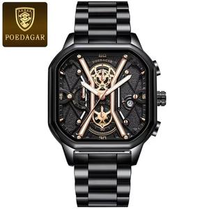 Drioshipping Montre-bracelet chronographe à quartz de luxe pour hommes Cadran carré Luminous Waterproof Feature Ronda ODM Leather for Business - Product Image 3