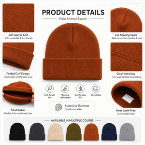 Custom Logo Knitted <b>Beanie</b> <b>Hat</b> 40 Colors Soft Acrylic Winter Warm Skull Cap Wholesale Promotional Blank Cuffed <b>Beanie</b> Unisex - Product Image 4