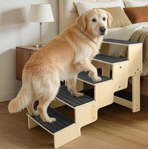5-Stufige Holz-Hundetreppe fürs Bett, Rutschfeste Hundetreppe mit Teppichauflagen, 23,6 Zoll Hunderampe für Hunde zum Bettaufstieg, Haustiertreppe - Product Image 3