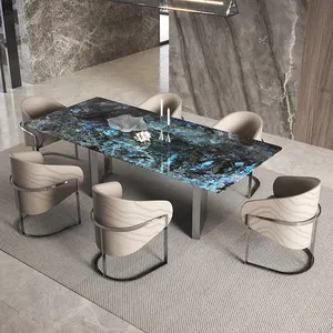 Роскошный мраморный обеденный стол прямоугольный мраморный обеденный стол набор 8 мест мраморный обеденный стол и стул комбинация