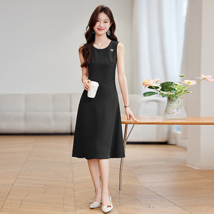 Stylish Simple Mid Length Dress For Women O Neck Sleeveless A Line Solid Color Off White Career Dress Spring Summer 2025 Korean - Product Image 2