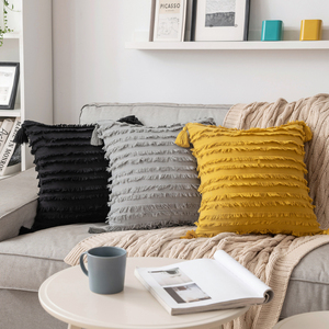 Housses de coussin en lin personnalisées directement à l'usine, bords taillés, glands en macramé, taie d'oreiller 18x18, <span class=keywords><strong>housse</strong></span> d'oreiller de ferme - Product Image 4