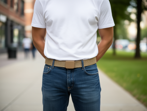 Cinturón Tejido para Hombre de 4.0 cm x 125 cm con Hebilla de Plástico Color Caqui para Uso Casual - Product Image 2