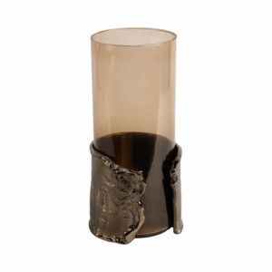 Portacandele in Vetro Ornamentale con Base in Metallo, Candelabro Contemporaneo per Candele a Colonna, Centrotavola - Product Image 3