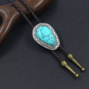 Corbata Bolo Vintage Turquesa para Hombre y Mujer, Estilo Vaquero Occidental, Collar Bolo de Cuerda Trenzada de PU, Corbata Ajustable, Joyería de Disfraz - Product Image 5