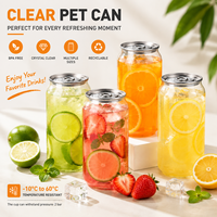 Bocaux à boisson en plastique transparent PET de qualité alimentaire avec couvercles en aluminium, à ouverture facile par anneau de traction, 350 ml et 500 ml