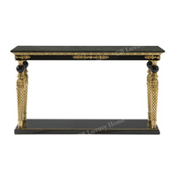 Table console en bois massif de style classique européen avec sculpture dorée et marbre de luxe de haute qualité pour salon