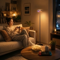 Lámpara de Pie RGB con Control Inteligente por Aplicación, Control Remoto WiFi, Sincronización con Música, Regulación Continua de la Intensidad, 16 Colores para Hogar y Hotel
