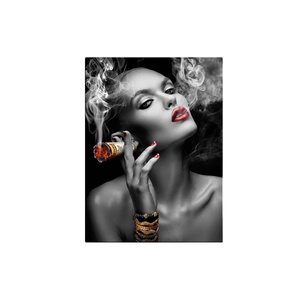 Póster de Chica Sexy, Arte Moderno para Pared, <span class=keywords><strong>Labios</strong></span> <span class=keywords><strong>Rojos</strong></span> Sensuales, <span class=keywords><strong>Mujer</strong></span> Atractiva Fumando un Dólar, Pintura en Lienzo - Product Image 1