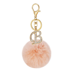 New 26 <b>Initial</b> Letter Rhinestone Keychain Pompom for Women Charm Crystal Gold Plated Ring <b>Bag</b> Car Key Chains DIY Accessories - Product Image 6