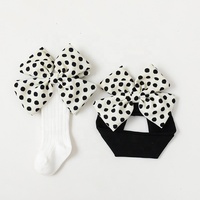 Ensemble de chaussettes longues espagnoles et bandeau pour bébé fille, 6-12 mois, avec nœud mignon, en coton, hauteur genou, vente en gros