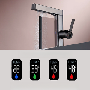 Robinet de salle de bain tout en laiton, double usage, épaissi, pour lavabo, eau chaude et froide, <span class=keywords><strong>avec</strong></span> douchette extractible, affichage numérique, mitigeur pour lavabo, robinet d'évier - Product Image 3