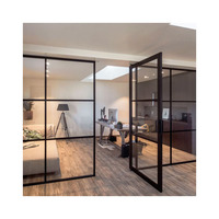 Ventana y Puerta Francesa de Hierro Forjado con Marco Interior de Vidrio Arqueado, Puerta Francesa de Metal con Arco, Ventana y Puerta de Acero Negra
